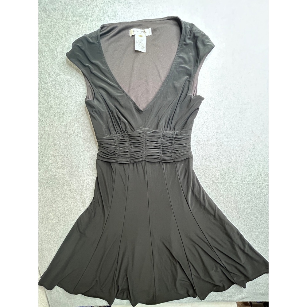 Evan Picone Black Ruched Empire Waist V-Neck Cocktail Dress Size 10
